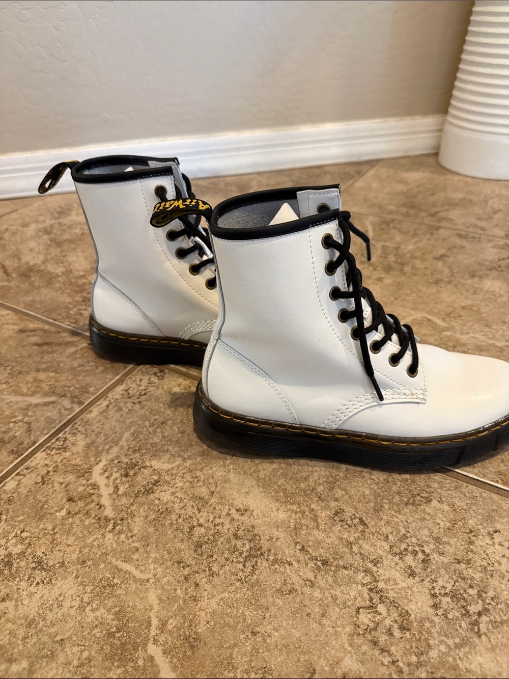 Dr. Marten  Lace-Up Ankle Boots with Black Trim
